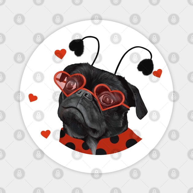 Little Love Pug | Black Pug With Heart Sunglasses Magnet by Suneldesigns